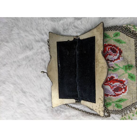 Vintage Mini Purse Sterling‎ Silver Frame Kiss lock Bracket Handle Beaded Floral - Picture 4 of 8